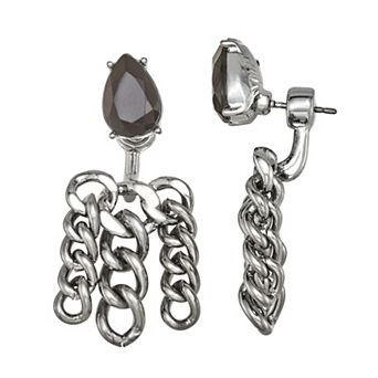 Simply Vera Vera Wang Jet Tone Stone Chain Front-Back Earrings