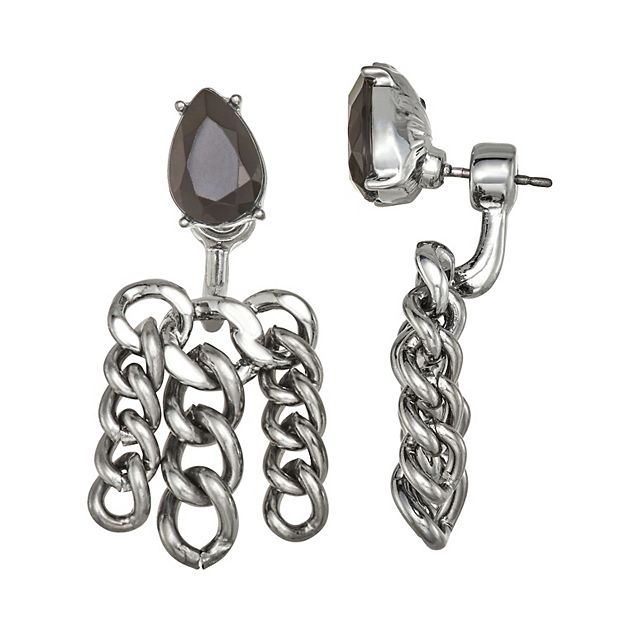 Simply Vera Vera Wang Jet Tone Stone Chain Front-Back Earrings