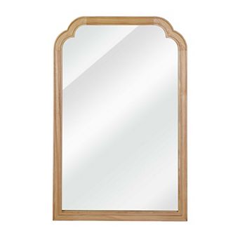 Natural Wood Frame Rounded Corner Arch Rectangle Wall Mirror for Bathroom, 20" × 30"