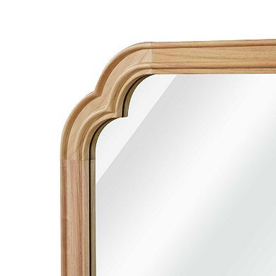 Natural Wood Frame Rounded Corner Arch Rectangle Wall Mirror for Bathroom, 20" × 30"