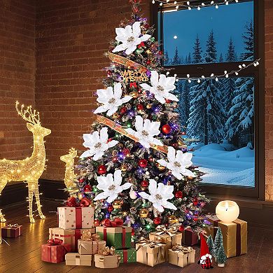 12Pcs Velvet Glitter Wire Christmas Magnolia Decorations