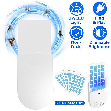 Plug-In Indoor Insect Trap UV Light Mosquito & Fly Killer with 5 Glue Boards, Dimmable Night Light