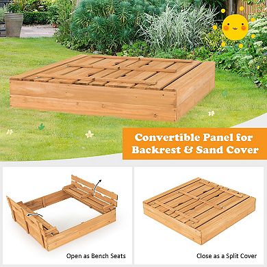 Kids Wooden Sandbox with Dual Folding Benches