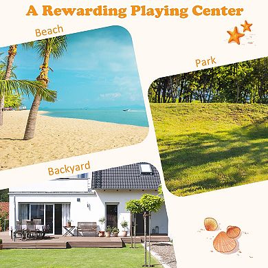 Kids Wooden Sandbox with Dual Folding Benches