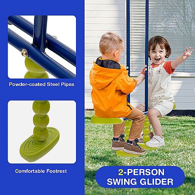 Kids Outdoor Swing Set with 2 Swings and Glider, Holds 4 Children
