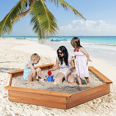 Hexagon Wooden Cedar Sand Box with Seat Boards