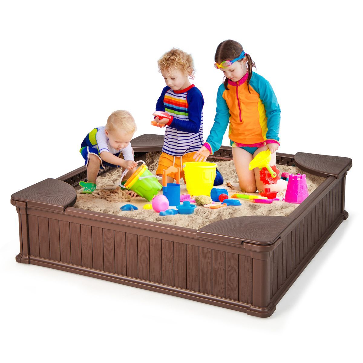 Laid Back5カポのミニストラトnot only for Children Kids Outdoor Sandbox with Oxford Cover and 4 Corner Seats-Brown