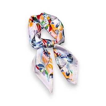 Women's Abstract Floral Scarf with Vibrant Watercolor Print 27×27 Inches