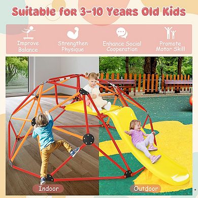 Orange Kids Climbing Dome with Slide and Cushion for Garden or Yard