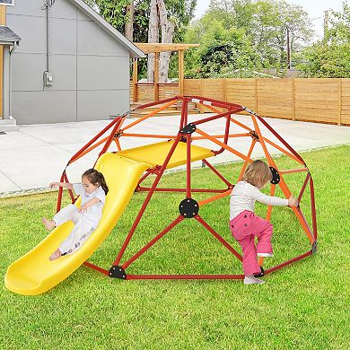 Orange Kids Climbing Dome with Slide and Cushion for Garden or Yard