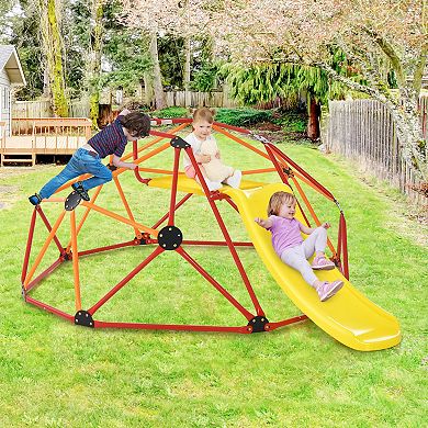 Orange Kids Climbing Dome with Slide and Cushion for Garden or Yard