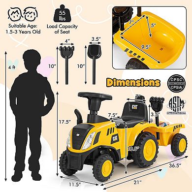 Kids Ride on Tractor Licensed Caterpillar with Detachable Trailer No Power