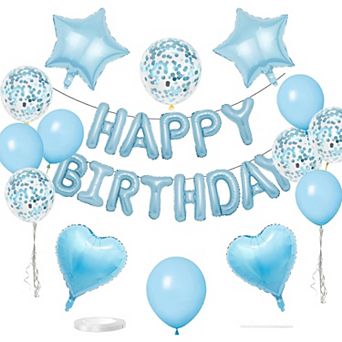 27 pc Light Blue Birthday Decorations with 3D Happy Birthday Balloon Banner and Foil Balloons