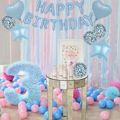 27 Pcs Light Blue Birthday Decorations with 3D Happy Birthday Balloon Banner and Foil Balloons