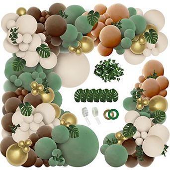 148 pc Woodland Safari Balloon Garland Kit in Sage Green Brown with Palm Leaves for Baby Shower