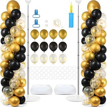 2 Sets Balloon Column Stand Kit with 100 Balloons for Black Gold 50Th Birthday Wedding Decor