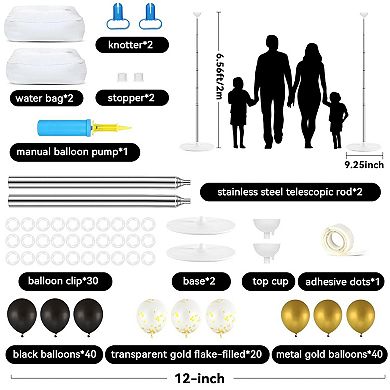 2 Sets Balloon Column Stand Kit with 100 Balloons for Black Gold 50Th Birthday Wedding Decor