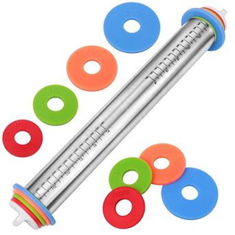 Adjustable Stainless Steel Rolling Pin with Thickness Rings for Baking
