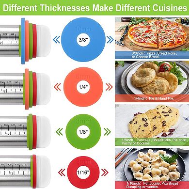 Adjustable Stainless Steel Rolling Pin with Thickness Rings for Baking