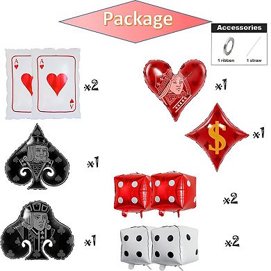 14-Piece Casino-Themed Balloon Set with Dice and Card Suit Decorations