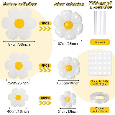 18 Pcs Daisy Flower Balloons for Birthday Wedding Baby Shower with Huge Medium and Small Sizes