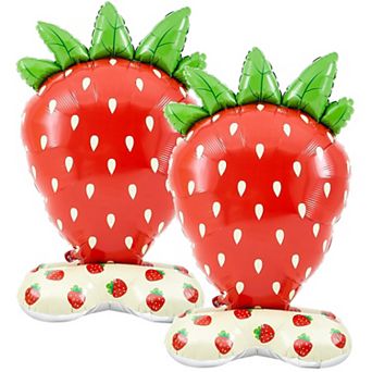 2 Pack 4 Ft Giant Strawberry Foil Balloons for Summer Themed Birthday Party and Decorations