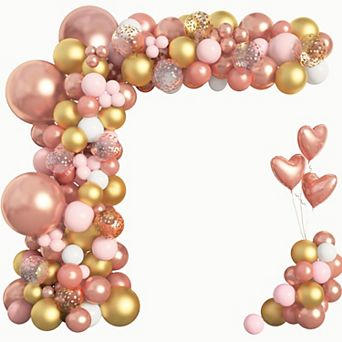 150 pc Rose Gold Garland Arch Kit with Pink White Gold Confetti Balloons for Wedding Party