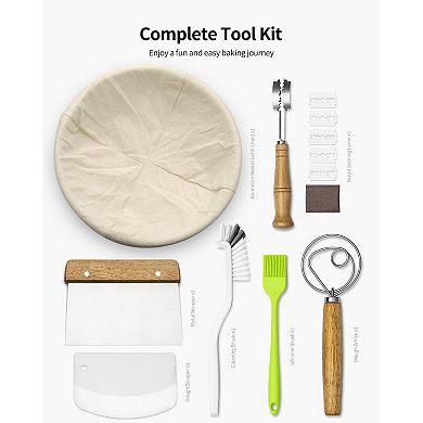 Banneton Bread Proofing Basket, 9 Inch Round Sourdough Starter Kit for Baking and Bread Making