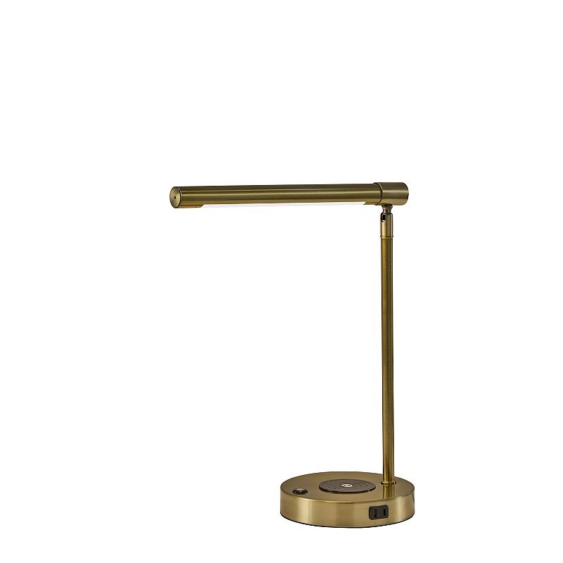 Adesso Dax 16 -24  LED Desk Lamp Brass 10W charging pad  2 Amp AC outlet & USB Port