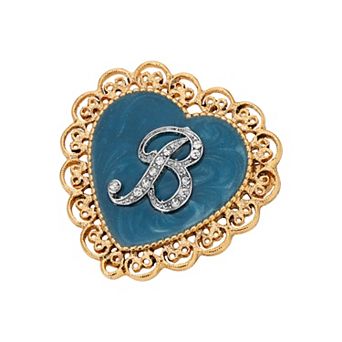 1928 Gold Tone Filigree Initial Heart Pin