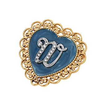 1928 Gold Tone Filigree Initial Heart Pin