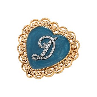 1928 Gold Tone Filigree Initial Heart Pin