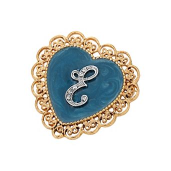 1928 Gold Tone Filigree Initial Heart Pin