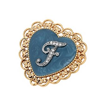 1928 Gold Tone Filigree Initial Heart Pin