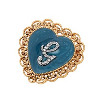 1928 Gold Tone Filigree Initial Heart Pin