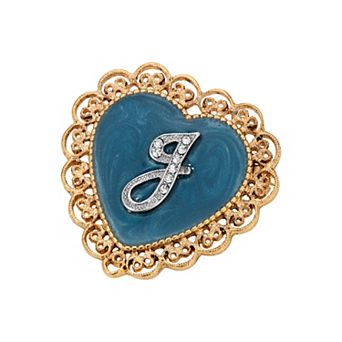1928 Gold Tone Filigree Initial Heart Pin