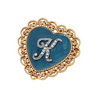1928 Gold Tone Filigree Initial Heart Pin
