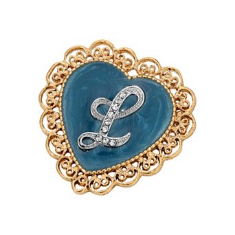 1928 Gold Tone Filigree Initial Heart Pin