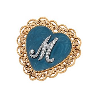 1928 Gold Tone Filigree Initial Heart Pin