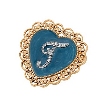 1928 Gold Tone Filigree Initial Heart Pin