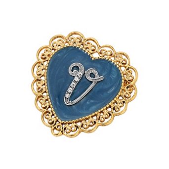 1928 Gold Tone Filigree Initial Heart Pin