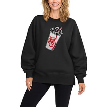 Women's Diet Coke Heart Bubbles Oversized Fleece Crew Sweatshirt