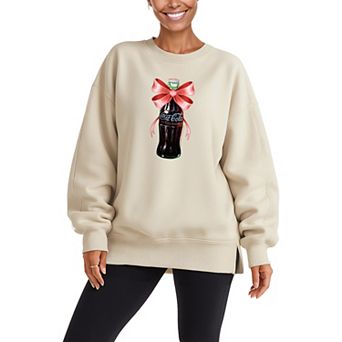 Women's Coca-Cola Bottle Bow Oversized Fleece Crew Sweatshirt