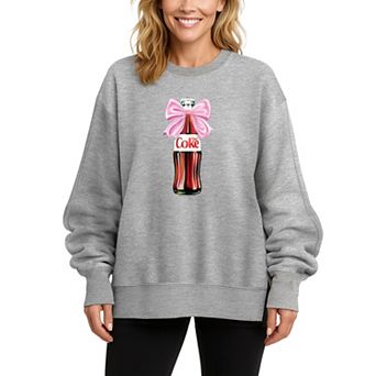 Women's Diet Coke Bottle Bow Oversized Fleece Crew Sweatshirt