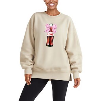 Women's Diet Coke Bottle Bow Oversized Fleece Crew Sweatshirt
