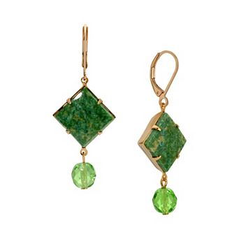 1928 Gold-Tone Jade & Round Bead Drop Earrings