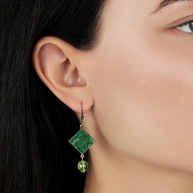 1928 Gold-Tone Jade & Round Bead Drop Earrings