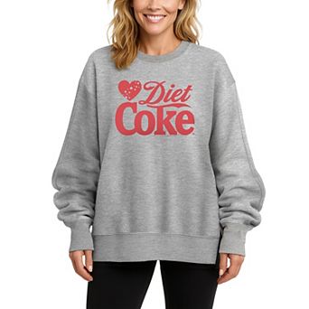 Women's Diet Coke Heart Graphic Oversized Fleece Crew Sweatshirt