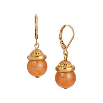 1928 Gold-Tone Bead Drop Leverback Earrings