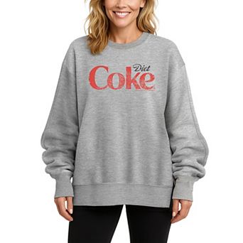 Women's Diet Coke Logo Distressed Oversized Fleece Crew Sweatshirt